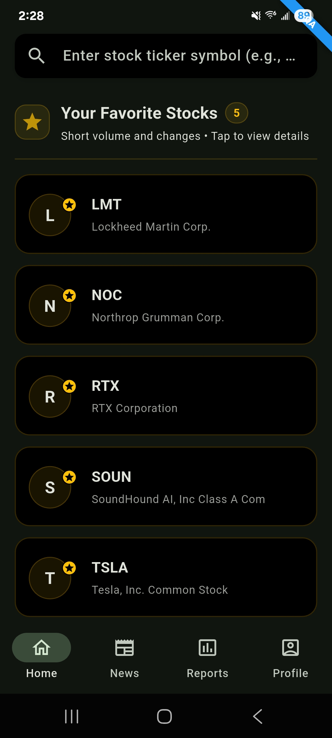 BearIQs favorites watchlist tracking short interest for selected stocks
